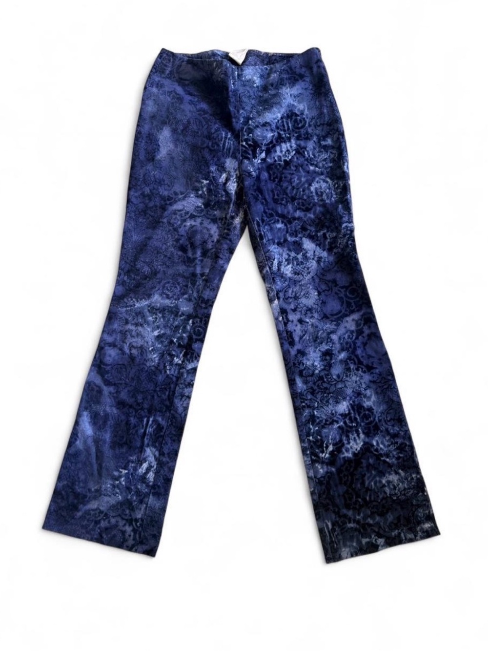 Karen Kane 90s Blue Patterned Velvet Flare Pants
